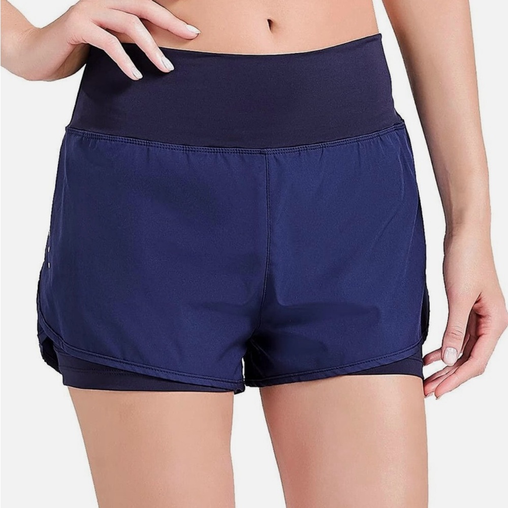 Women's Navy Blue Athletic Shorts 2-in-1